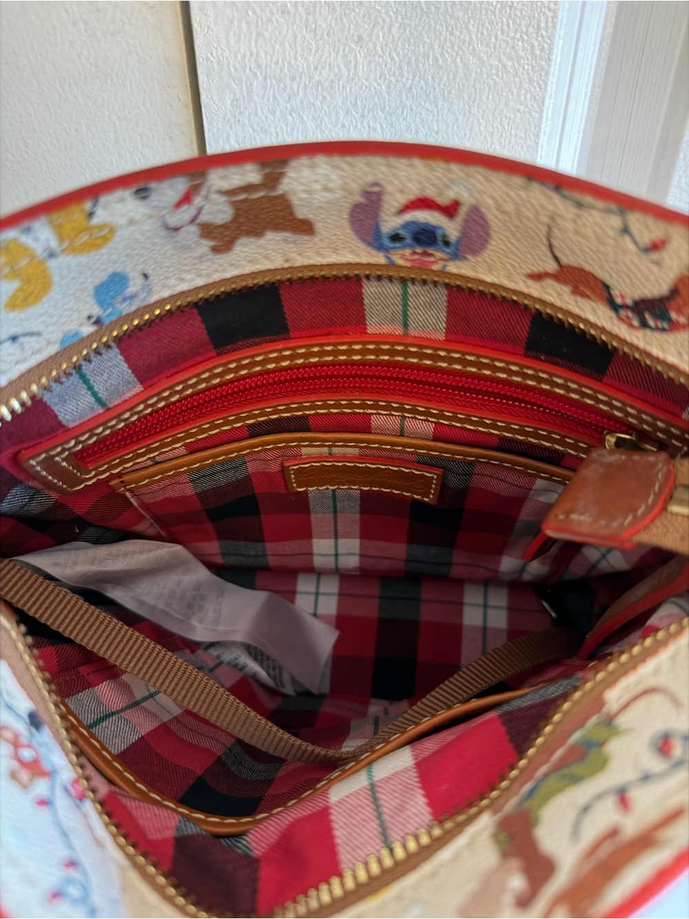 Dooney & Bourke Disney Christmas Santa Tails Holiday Dog Crossbody Plaid - Picture 10 of 14